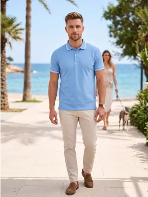 Herren-T-Shirt mit Kragen MALFINI URBAN 219 HIMMELBLAU