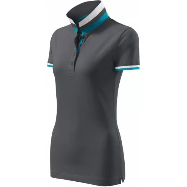  Damen-T-Shirt mit Kragen MALFINI PREMIUM COLLAR UP 257 HELLES ANTHRAZIT 