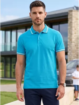 Herren-T-Shirt mit Kragen MALFINI URBAN 219 TÜRKIS