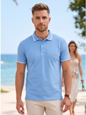 Herren-T-Shirt mit Kragen MALFINI URBAN 219 HIMMELBLAU