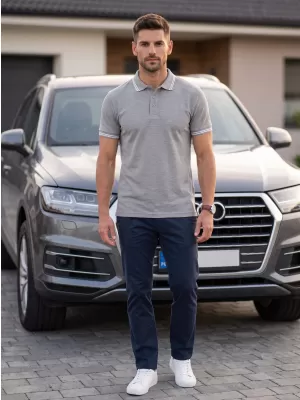 Herren-T-Shirt mit Kragen MALFINI URBAN 219 DUNKELGRAUE HIGHLIGHTS
