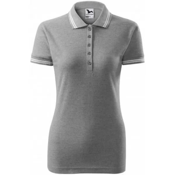  Damen-T-Shirt mit Kragen MALFINI URBAN 220 DUNKELGRAUE HIGHLIGHTS 