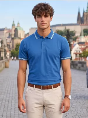 Herren-T-Shirt mit Kragen MALFINI URBAN 219 AZURBLAU