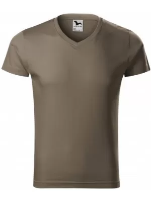 Herren-T-Shirt MALFINI SLIM FIT V-NECK 146 ARMEEN