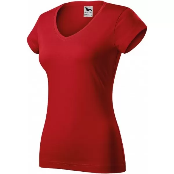  Damen-T-Shirt MALFINI FIT V-NECK 162 ROT 
