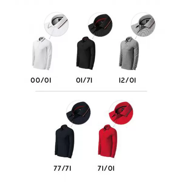 Herren-T-Shirt mit langen Ärmeln und Kragen MALFINI PREMIUM CONTRAST STRIPE LS 258 ROTE FORMEL 