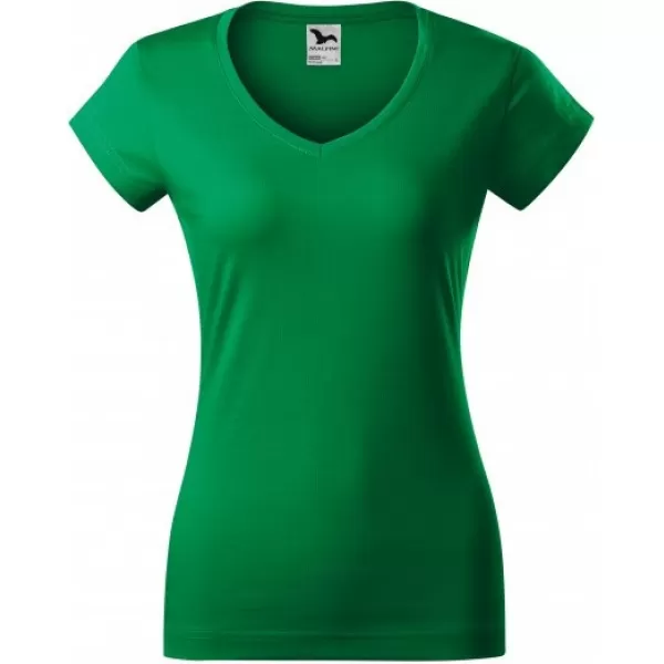  Damen-T-Shirt MALFINI FIT V-NECK 162 MITTELGRÜN 