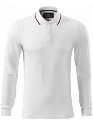 Herren-T-Shirt mit langen Ärmeln und Kragen MALFINI PREMIUM CONTRAST STRIPE LS 258 WEIß