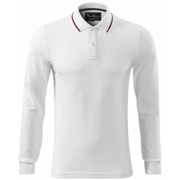  Herren-T-Shirt mit langen Ärmeln und Kragen MALFINI PREMIUM CONTRAST STRIPE LS 258 WEIß 