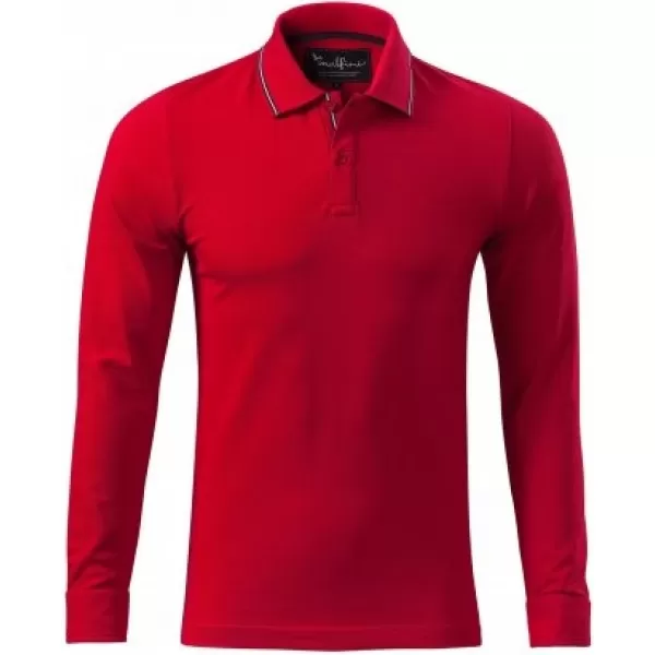  Herren-T-Shirt mit langen Ärmeln und Kragen MALFINI PREMIUM CONTRAST STRIPE LS 258 ROTE FORMEL 