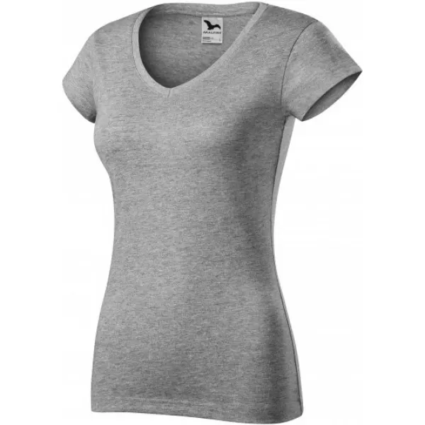  Damen-T-Shirt MALFINI FIT V-NECK 162 DUNKELGRAUE HIGHLIGHTS 