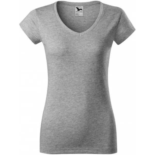  Damen-T-Shirt MALFINI FIT V-NECK 162 DUNKELGRAUE HIGHLIGHTS 