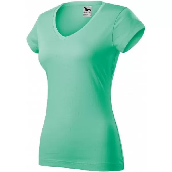  Damen-T-Shirt MALFINI FIT V-NECK 162 MINZE 