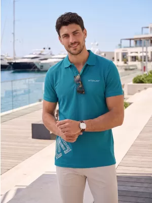 Herren-T-Shirt mit Kragen ALTISPORT ALM013203 DUNKLES TÜRKIS