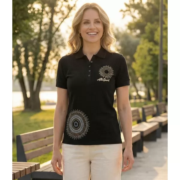  Damen-T-Shirt mit Kragen ALTISPORT ALW024210 SCHWARZ UND GOLD 
