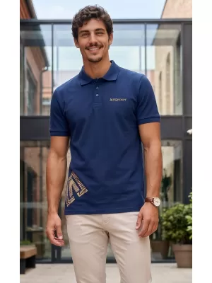 Herren-T-Shirt mit Kragen ALTISPORT ALM013203 MITTERNACHTSBLAU/GOLD