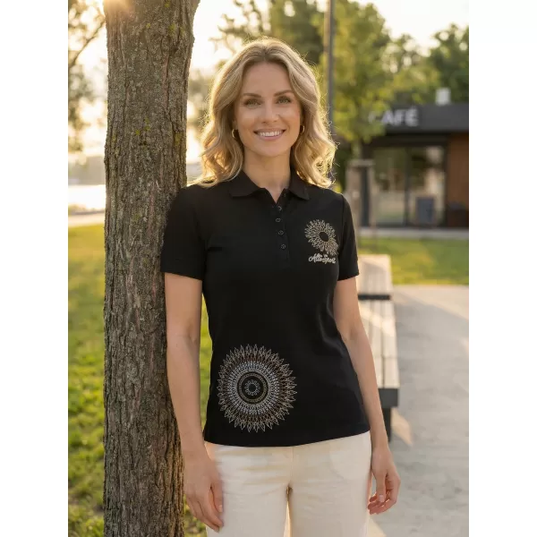  Damen-T-Shirt mit Kragen ALTISPORT ALW024210 SCHWARZ UND GOLD 