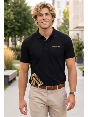 Herren-T-Shirt mit Kragen ALTISPORT ALM013203 SCHWARZ UND GOLD