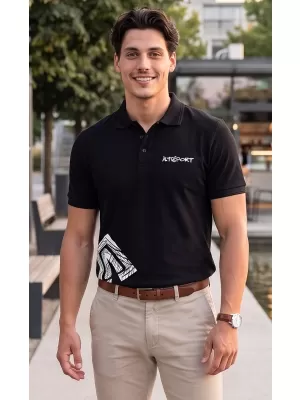 Herren-T-Shirt mit Kragen ALTISPORT ALM013203 SCHWARZ UND WEIß