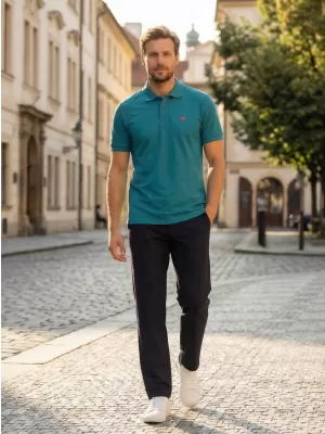 Pánské triko s límečkem ALTISPORT CARRYOVER ALM065203 TMAVÝ TYRKYS