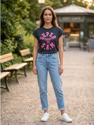 Frauen t -Shirt mit kurzen Ärmeln SAM 73 ROBYN WT 814 SCHWARZ