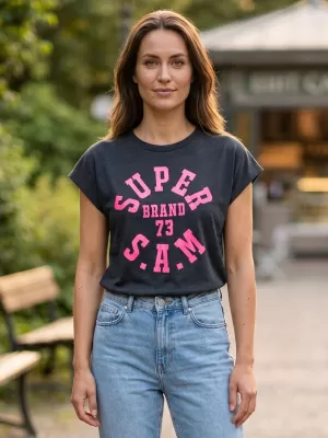 Frauen t -Shirt mit kurzen Ärmeln SAM 73 ROBYN WT 814 SCHWARZ