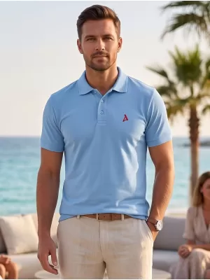 Premium-T-Shirt für Herren mit Kragen ALTISPORT ALM002203 HIMMELBLAU