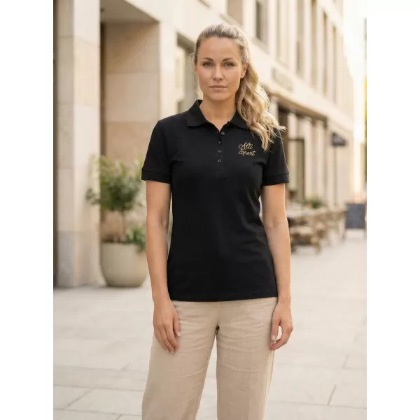  Damen-T-Shirt mit Kragen ALTISPORT ALW056210 SCHWARZ UND GOLD 