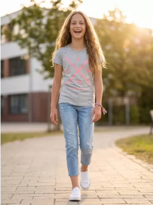 Girl's T -Shirt mit kurzen Ärmeln SAM 73 CAROLINE GT 554 HELLGRAU