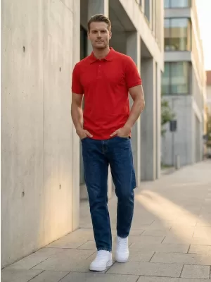 Herren-T-Shirt mit Kragen SAM 73 HENRY MT 788 ROT-ORANGE