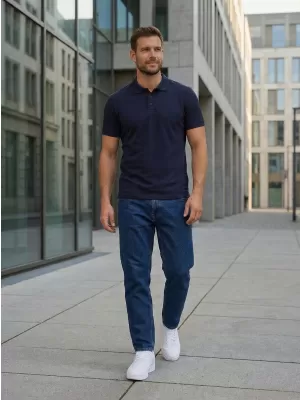 Herren-T-Shirt mit Kragen SAM 73 HENRY MT 788 DUNKELBLAU