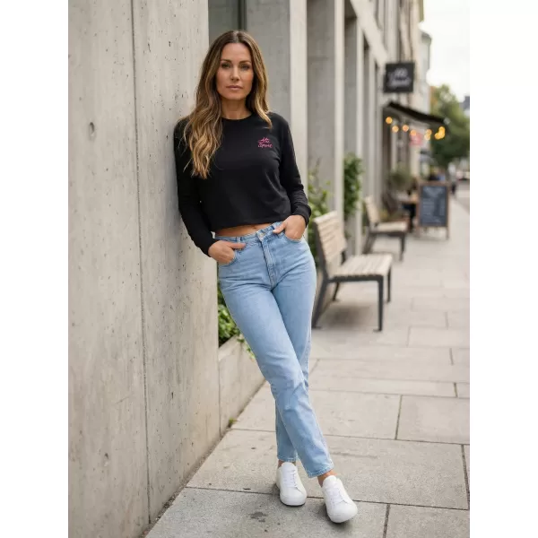  Crop-Top-Sweatshirt für Damen ALTISPORT BYB/ALW056BY131 SCHWARZ ROSA 