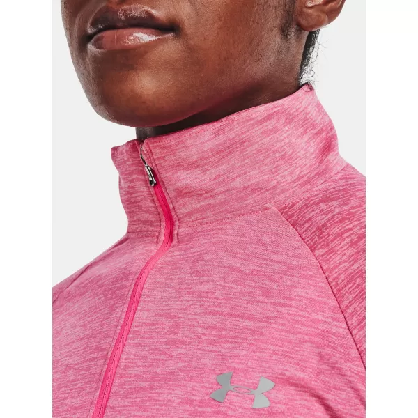  Damen-T-Shirt UNDER ARMOUR TECH 1/2 ZIP - TWIST 1320128-676 ROSA 