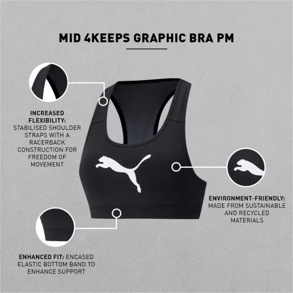  Damen-BH PUMA MID IMPACT 4KEEPS GRAPHIC BRA PM 520306-90 SCHWARZ 