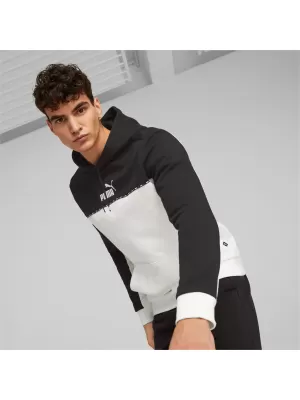 Herren-Sweatshirt PUMA ESS BLOCK X TAPE HOODIE FL 673342-01 SCHWARZ/WEIß