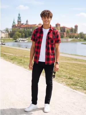 Hemd BRANDIT KOSTKOVANÁ KRÁTKÝ RUKÁV BD4032 ROT/SCHWARZ