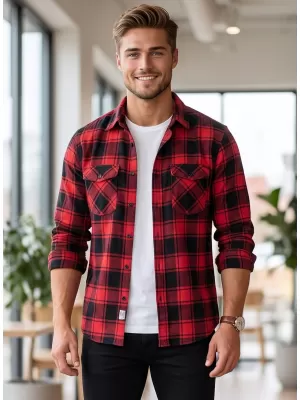 Hemd BRANDIT KOSTKOVANÁ DLOUHÝ RUKÁV BD4002 ROT/SCHWARZ