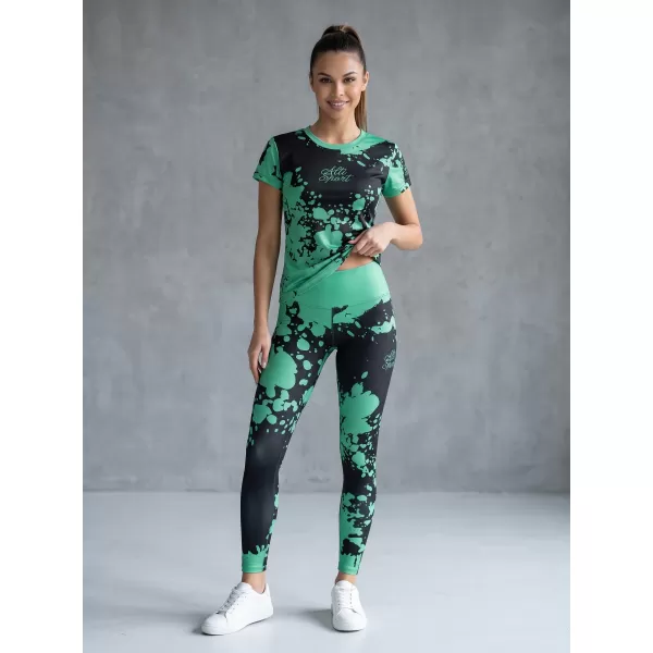  Lange Premium-Leggings für Damen ALTISPORT VOJ/ALW012LEG01 SCHWARZ/TÜRKIS 