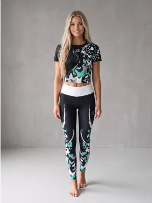Lange Premium-Leggings für Damen ALTISPORT VOJ/ALW022LEG01 SCHWARZ/TÜRKIS