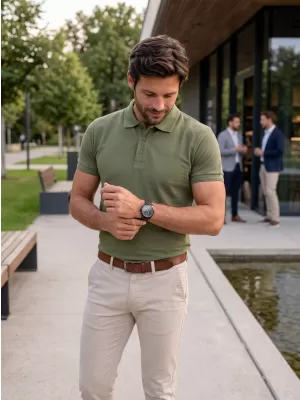 Herren-T-Shirt mit Kragen ALTISPORT NoPrint NP/ALM302 KHAKI