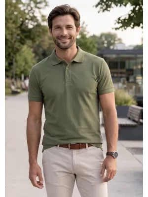 Herren-T-Shirt mit Kragen ALTISPORT NoPrint NP/ALM302 KHAKI