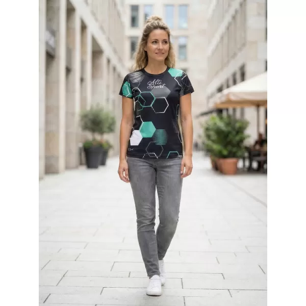  Hochwertiges Funktions-T-Shirt für Damen ALTISPORT VOJ/ALW037TR01 SCHWARZ/TÜRKIS 