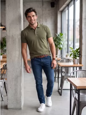 Herren-T-Shirt mit Kragen ALTISPORT NP/ALM302 MILITÄR