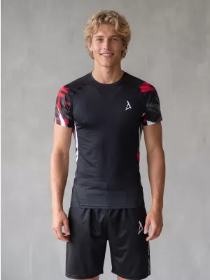 Hochwertiges Funktions-Kompressions-T-Shirt mit kurzen Ärmeln für Herren ALTISPORT VOJ/ALM039TR04 SCHWARZ UND ROT