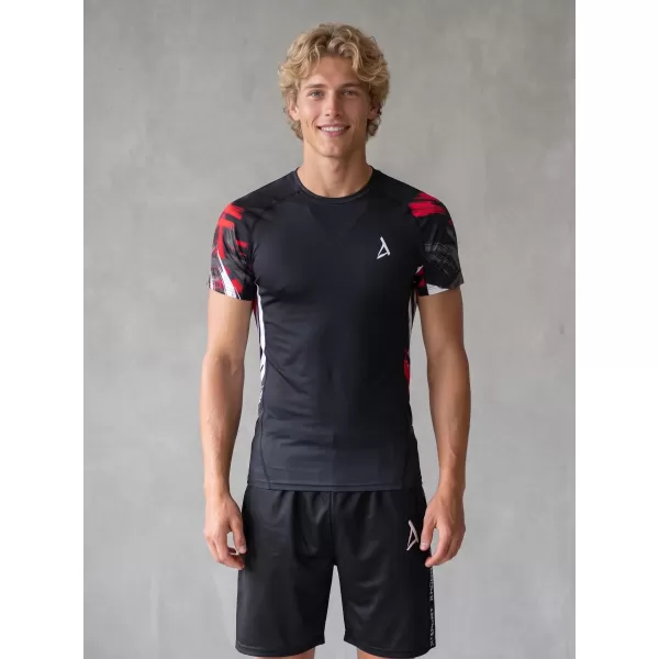  Hochwertiges Funktions-Kompressions-T-Shirt mit kurzen Ärmeln für Herren ALTISPORT VOJ/ALM039TR04 SCHWARZ UND ROT 