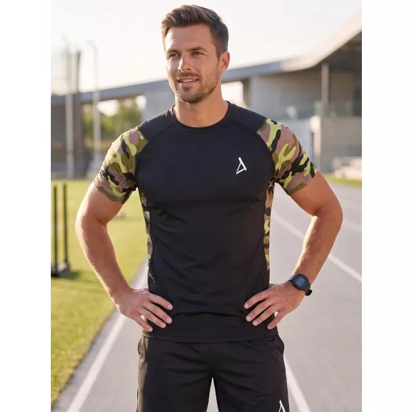  Hochwertiges Funktions-Kompressions-T-Shirt mit kurzen Ärmeln für Herren ALTISPORT VOJ/ALM038TR04 SCHWARZ UND GRÜN 