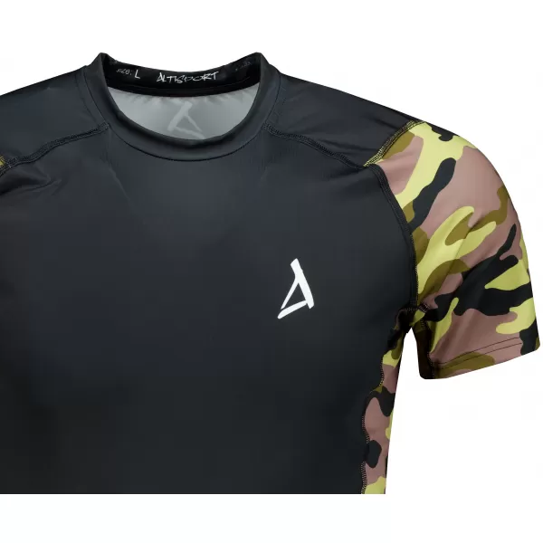  Hochwertiges Funktions-Kompressions-T-Shirt mit kurzen Ärmeln für Herren ALTISPORT VOJ/ALM038TR04 SCHWARZ UND GRÜN 