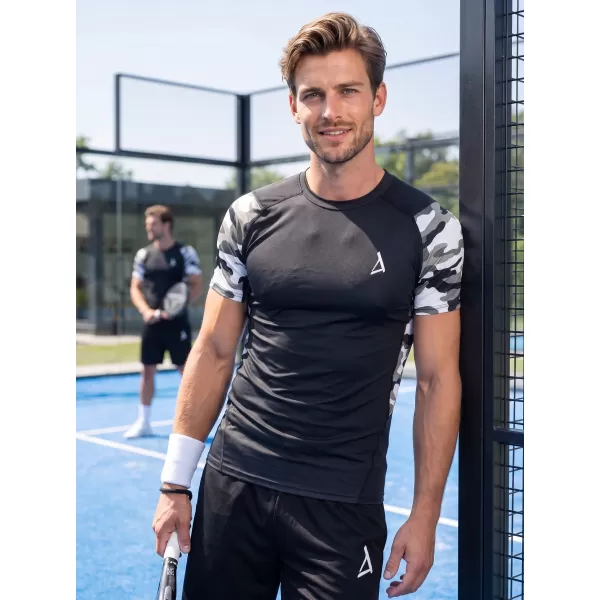  Hochwertiges Funktions-Kompressions-T-Shirt mit kurzen Ärmeln für Herren ALTISPORT VOJ/ALM038TR04 SCHWARZ UND WEIß 