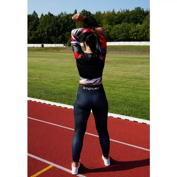  Hochwertiges Funktions-Crop-Top mit langen Ärmeln für Damen ALTISPORT VOJ/ALW039TR04 SCHWARZ ROT 