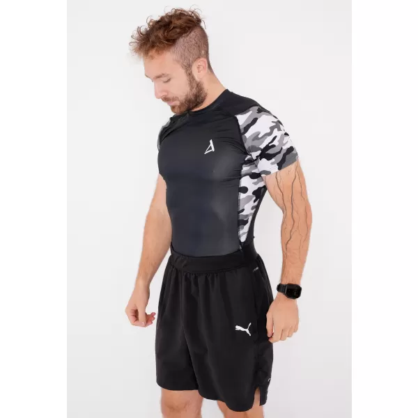  Hochwertiges Funktions-Kompressions-T-Shirt mit kurzen Ärmeln für Herren ALTISPORT VOJ/ALM038TR04 SCHWARZ UND WEIß 